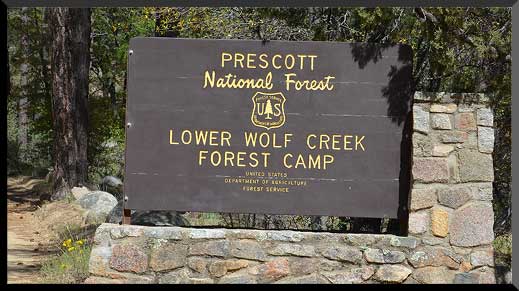 Entrance sign to Lower Wolf Creek Campground