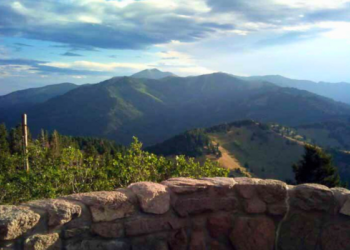 view from Monjeau lookout - blue sky, green mountains
