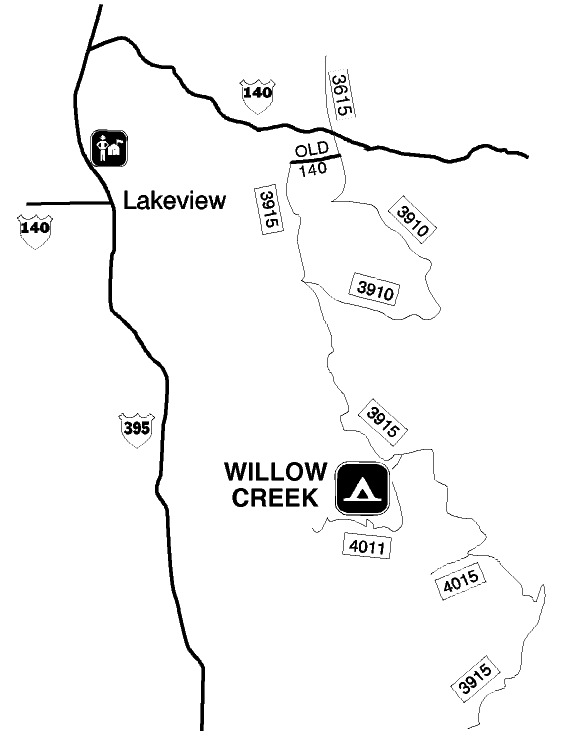 Willow Creek Campground vicinity map.
