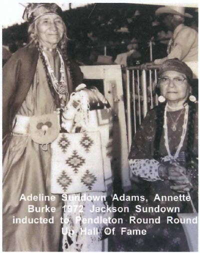 Annette Burke and Adeline Sundown Adams during the ceremony of inducting Jackson