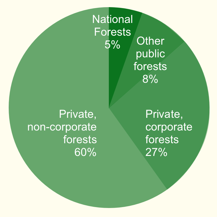 Pie chart showing forest ownership in the Southern Region