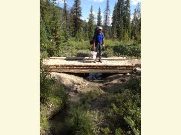 Photo of a crew member standing on a bridge