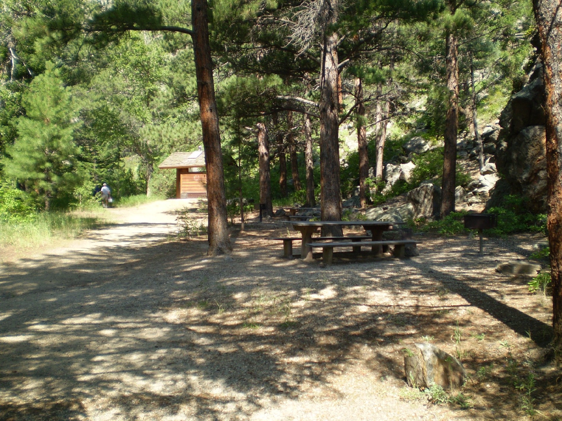 The picnic table and restroom at Glen Haven Pre-flood