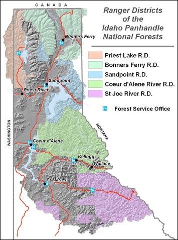 idaho forest service maps Idaho Panhandle National Forests Districts idaho forest service maps