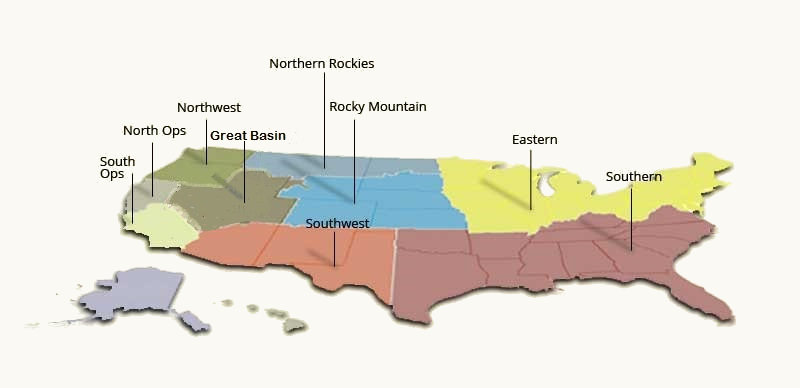 map of the U.S. Showing the Forest Service Regions