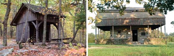Two photos of wooden structures.