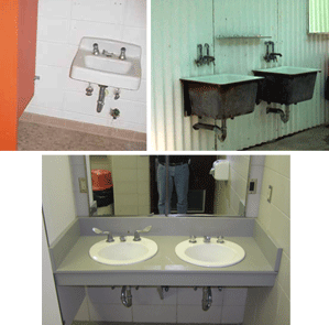 Photos of three different style sinks.