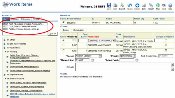 Image of the I-Web Work Items page.  A circle indicates the display box above the tree with the item from slide 16 removed.