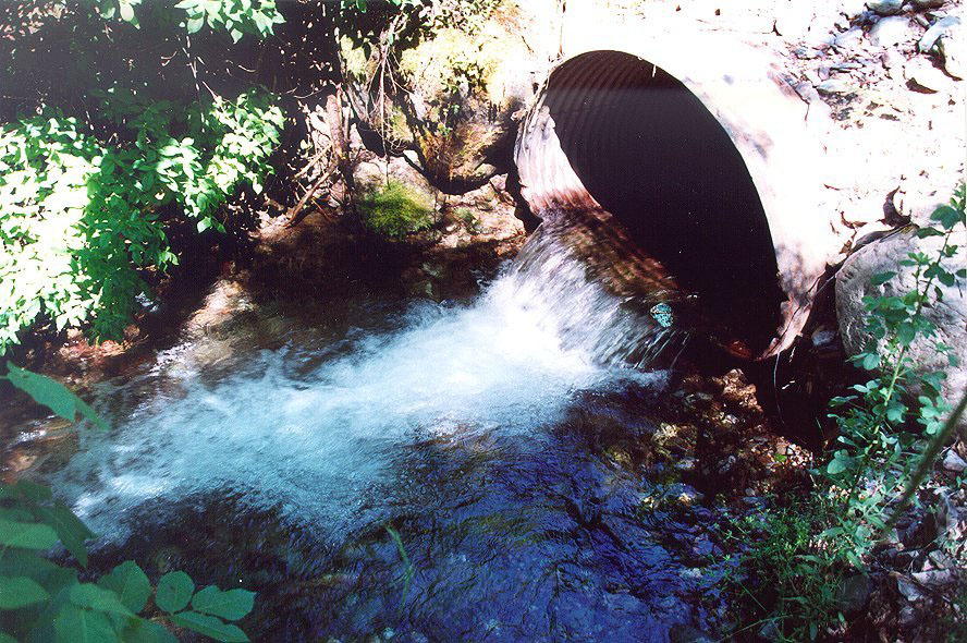 Channel erosion downstream of road/stream crossing structure. - b