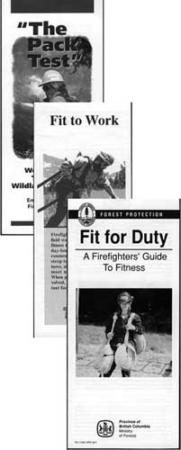 An image of three pamphlet covers: The Pack Test, Fit to Work, and Fit for Duty.