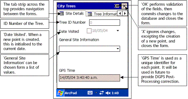 screen shot showing standard form on pocket PC