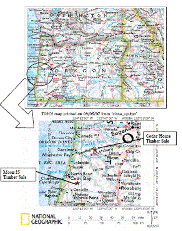 Map showing the location of the Timber sale areas