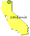 Graphic of California, a green dot showing the location of the National Grassland.
