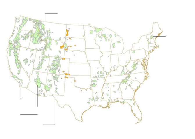 An illustrated map of the Continental United States of America.