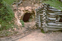 Adi with an old wooden structure beside it