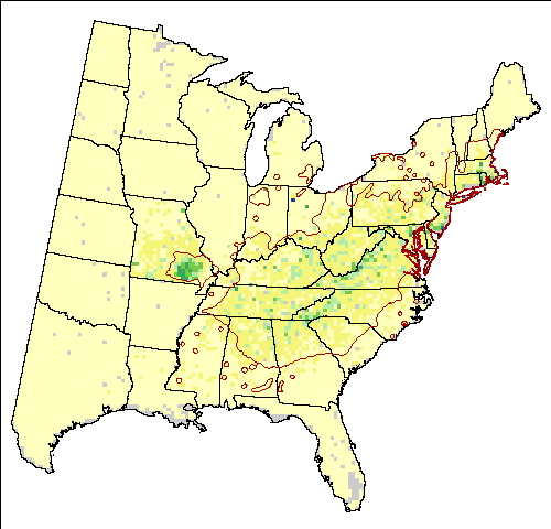 >Current Forest Inventory and Analysis for scarlet oak