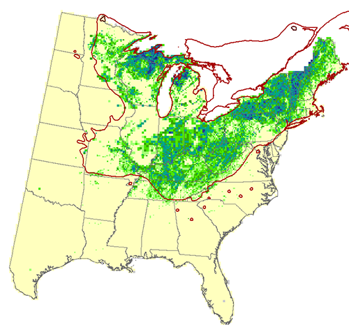 Modeled Habitat or sugar maple Modeled Habitat for sugar maple