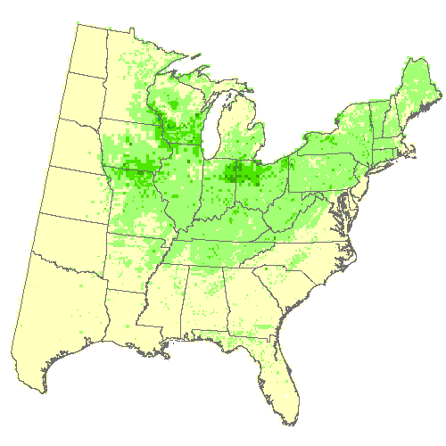 Average of 3 GCM, Moderate emissions (RCP 4.5) for shagbark hickory Average of 3 GCM, Moderate emissions (RCP 4.5) for shagbark hickory