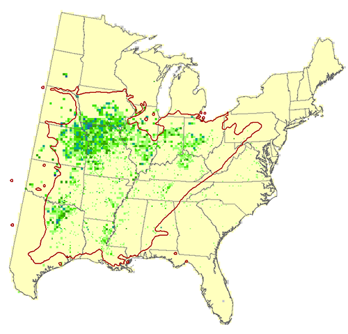 Modeled Habitat or honeylocust Modeled Habitat for honeylocust