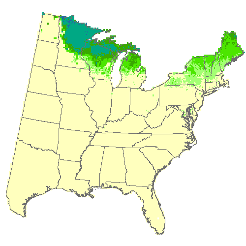 Average of 3 GCM, Moderate emissions (RCP 4.5) for quaking aspen Average of 3 GCM, Moderate emissions (RCP 4.5) for quaking aspen