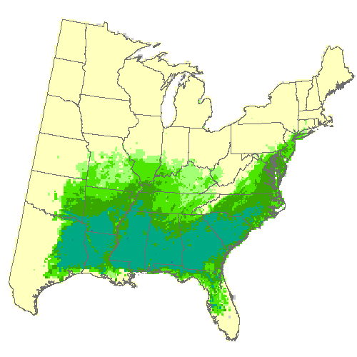 Geophysical Fluid Dynamics Laboratory (GFDL), Moderate emissions (RCP 4.5) for water oak Geophysical Fluid Dynamics Laboratory (GFDL), Moderate emissions (RCP 4.5) for water oak