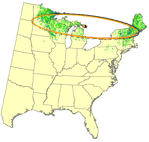 Potential Changes in Mean Center of Distribution for paper birch