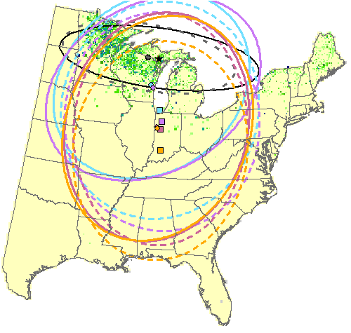 Potential Changes in Mean Center of Distribution for black ash