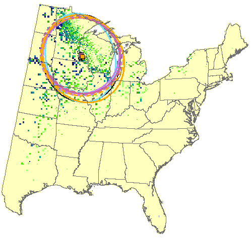 Potential Changes in Mean Center of Distribution for bur oak