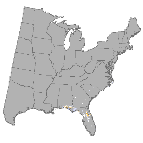 Difference Summary for sand pine under Hadley, Moderate emissions (RCP 4.5)