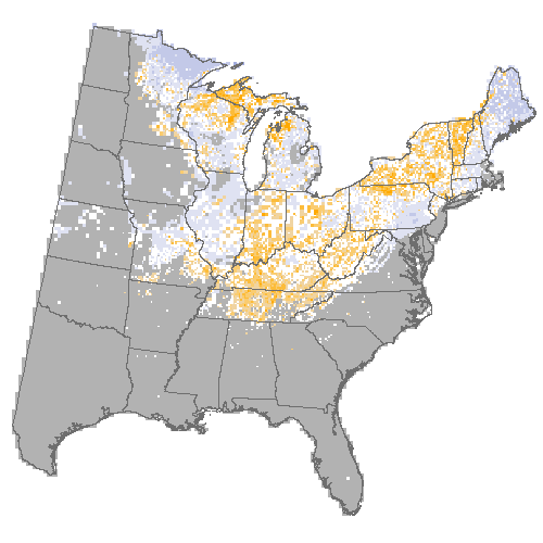 Difference Summary for sugar maple under Hadley, Moderate emissions (RCP 8.5)