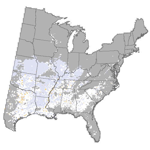 Difference Summary for sugarberry under Community Climate System Model 4.0 (CCSM4), Moderate emissions (RCP 4.5)