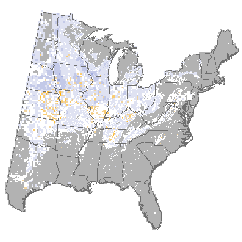 Difference Summary for hackberry under Average of 3 GCM, Moderate emissions (RCP 8.5)