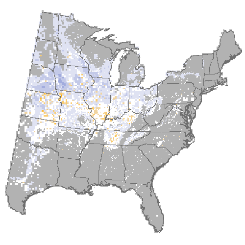 Difference Summary for hackberry under Hadley, Moderate emissions (RCP 4.5)