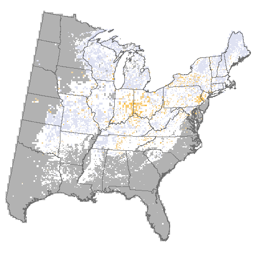 Difference Summary for white ash under Community Climate System Model 4.0 (CCSM4), Moderate emissions (RCP 8.5)