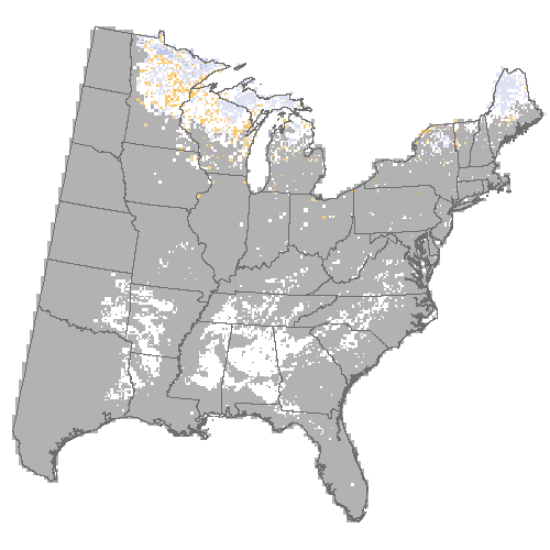 Difference Summary for black ash under Hadley, Moderate emissions (RCP 4.5)