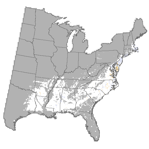 Difference Summary for American holly under Geophysical Fluid Dynamics Laboratory (GFDL), Moderate emissions (RCP 8.5)