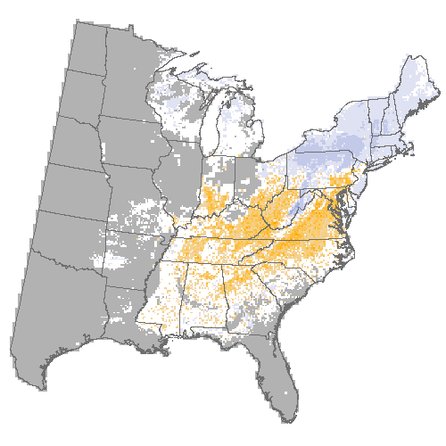 Difference Summary for yellow-poplar under Average of 3 GCM, Moderate emissions (RCP 8.5)