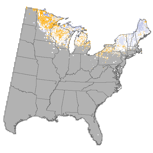 Difference Summary for quaking aspen under Community Climate System Model 4.0 (CCSM4), Moderate emissions (RCP 8.5)