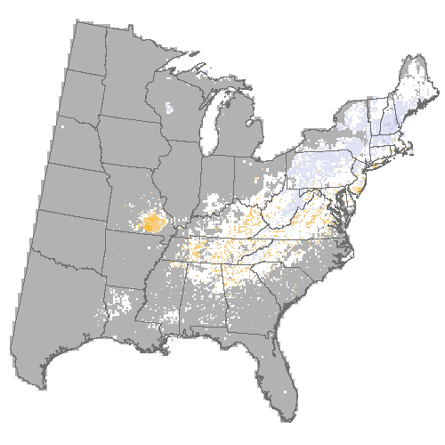 Difference Summary for scarlet oak under Average of 3 GCM, Moderate emissions (RCP 4.5)