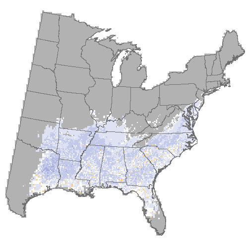 Difference Summary for water oak under Community Climate System Model 4.0 (CCSM4), Moderate emissions (RCP 4.5)
