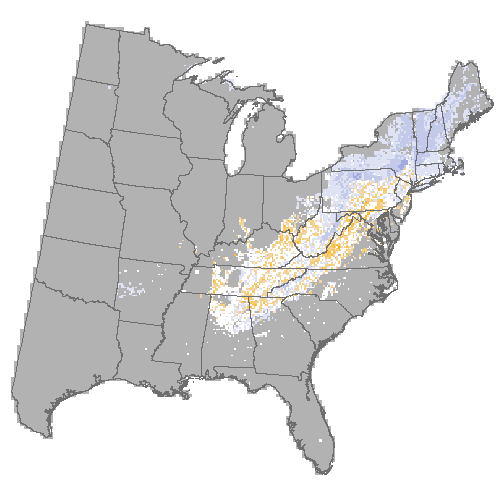 Difference Summary for chestnut oak under Community Climate System Model 4.0 (CCSM4), Moderate emissions (RCP 8.5)