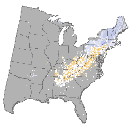 Difference Summary for chestnut oak under Hadley, Moderate emissions (RCP 8.5)