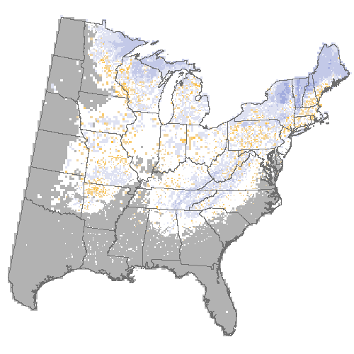 Difference Summary for northern red oak under Average of 3 GCM, Moderate emissions (RCP 4.5)