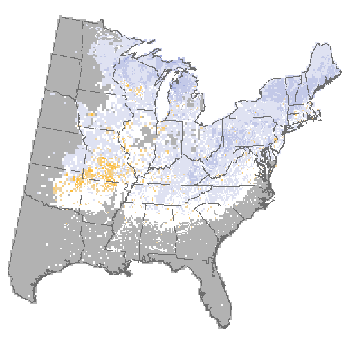 Difference Summary for black oak under Geophysical Fluid Dynamics Laboratory (GFDL), Moderate emissions (RCP 4.5)