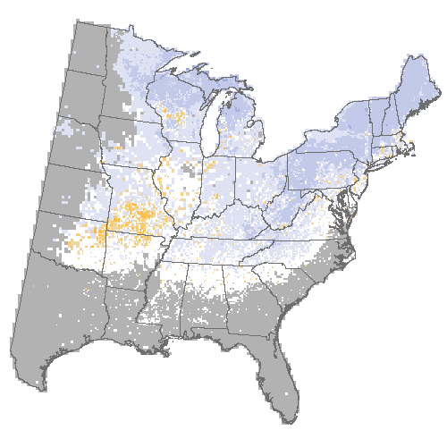 Difference Summary for black oak under Geophysical Fluid Dynamics Laboratory (GFDL), Moderate emissions (RCP 8.5)