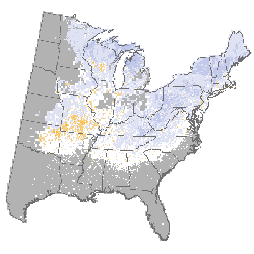 Difference Summary for black oak under Hadley, Moderate emissions (RCP 4.5)