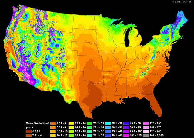 Prediction of historic fire frequency from 165-1850 for the continental US