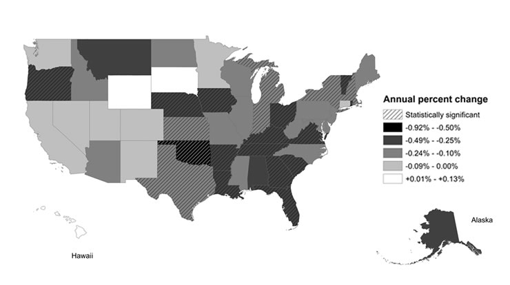 Tree cover change in urban areas by state photo by Eric Greenfield, USDA Forest Service
