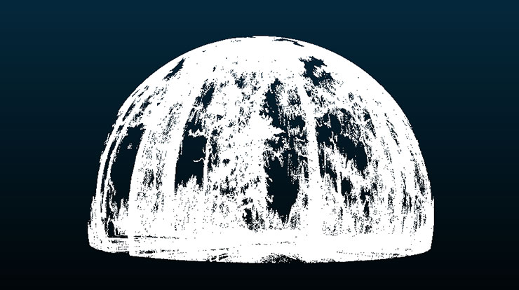 A representation of the three-dimensional structure data collected as projected on a dome.