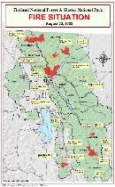 [Graphic]: Clickable thumbnail Fire Situation map.  Links to larger version showing location of large and small fires under Area Command.